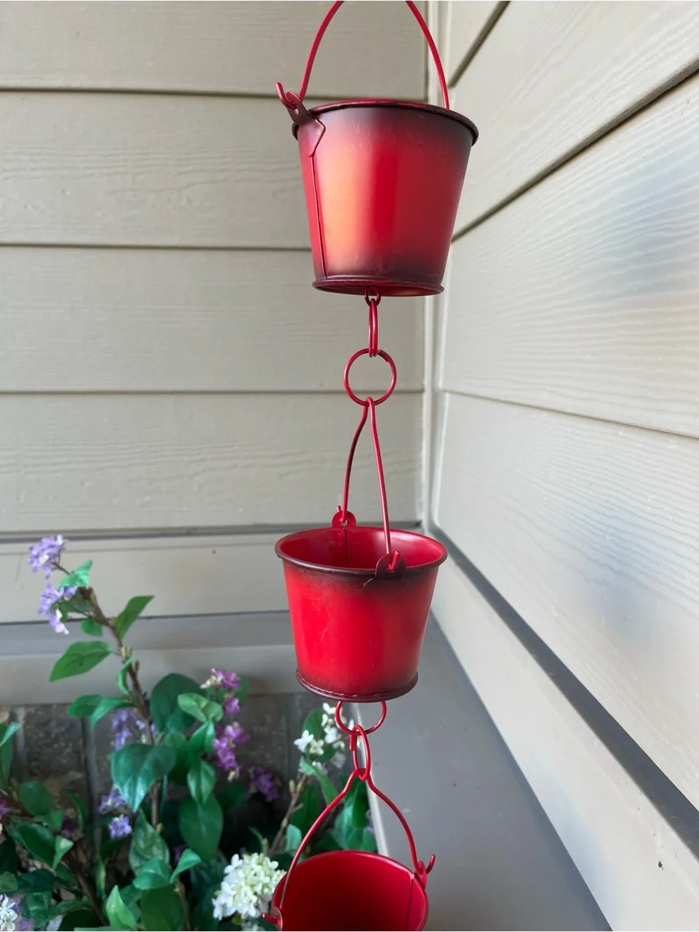 Ladybug Hanging Rain Chain Planter - Decorative Vertical Accent 48”